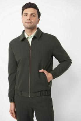 solid polyester slim fit men's tracksuit - green