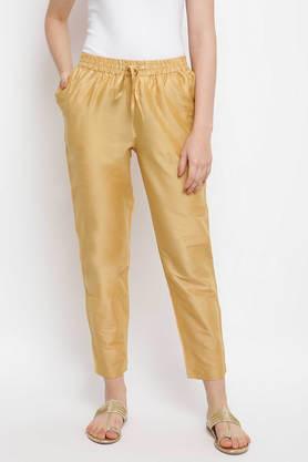 solid polyester straight fit women's pants - gold