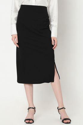 solid polyester straight fit women's skirt - black