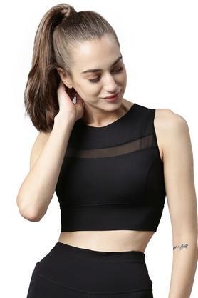 solid polyester stretch crop fit womens top - tinsel