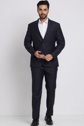 solid polyester super slim fit men's casual suit - blue