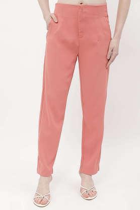 solid polyester tapered fit women's trousers - blush