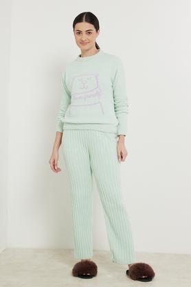 solid polyester women's casual wear pyjama - mint
