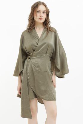 solid polyester women's mini dress - olive