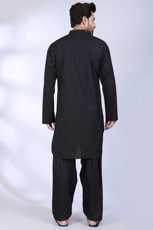 solid poplin regular fit men's casual kurta - black