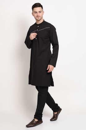 solid poplin regular fit men's casual kurta - black