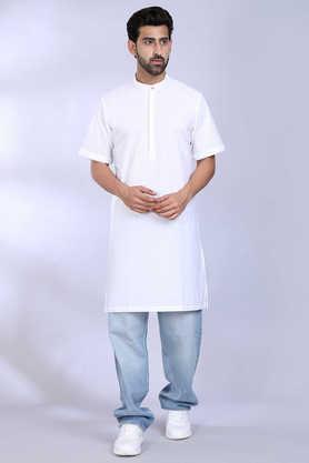 solid poplin regular fit men's casual kurta - white