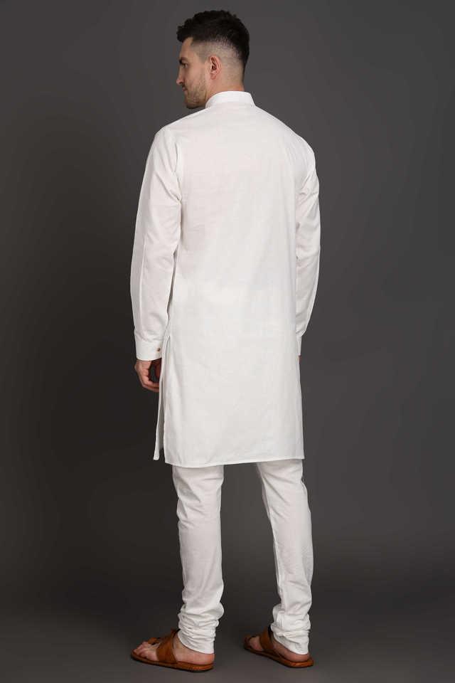 solid poplin regular fit men's casual kurta - white
