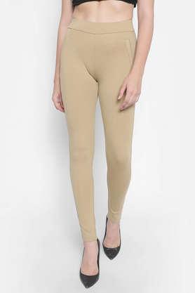 solid rayon blend skinny fit women's tights - natural