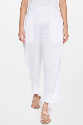 solid rayon blend straight fit women's casual pants - white