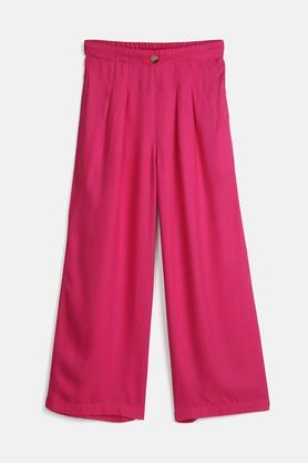 solid rayon flared fit girls pants - fuchsia