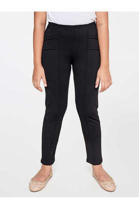 solid rayon regular fit girls trousers - black