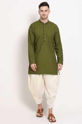 solid rayon regular fit men's casual kurta - green