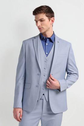 solid rayon regular fit men's formal suit - blue