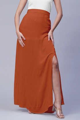 solid rayon regular fit women's casual skirt - orange