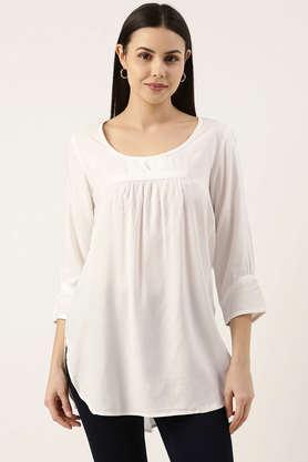 solid rayon round neck women's tunic - white