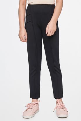 solid rayon skinny fit girls trousers - black
