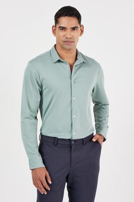 solid rayon slim fit men's formal shirt - sage