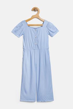 solid rayon square neck girls casual wear dress - powder blue