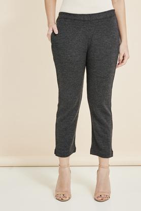 solid regular acrylic women's casual wear pants - charcoal