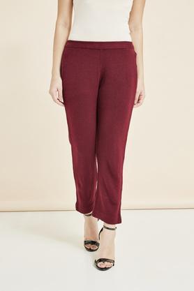 solid regular acrylic women's casual wear pants - maroon