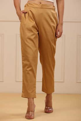 solid regular cotton women's pants - natural