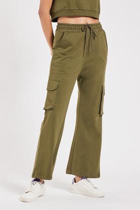 solid regular fit cotton women's active wear joggers - olive