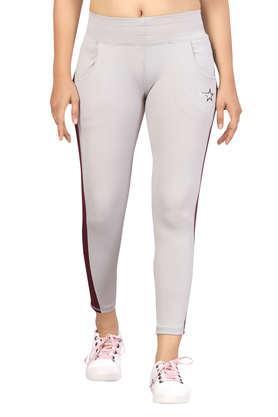 solid regular fit cotton women's active wear track pants - cream