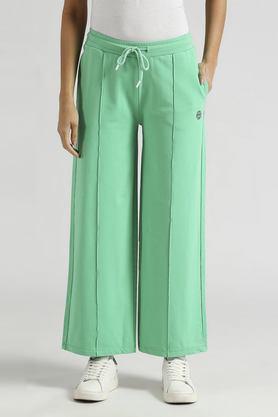 solid regular fit cotton women's casual wear pants - green