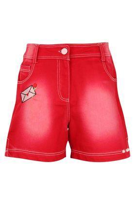 solid regular fit girls shorts - red