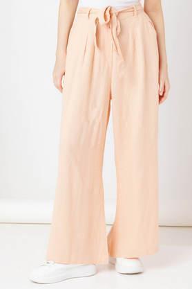 solid regular fit linen women's casual wear trouser - peach