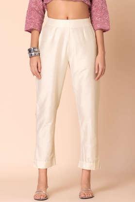 solid regular fit poly blend women's casual wear pant - white