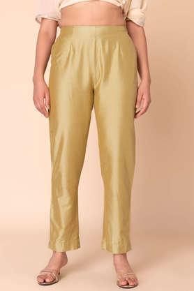 solid regular fit poly blend women's casual wear pant - yellow