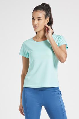 solid regular fit polyester women's active wear t-shirt - turquoise
