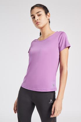 solid regular fit polyester women's active wear t-shirt - violet