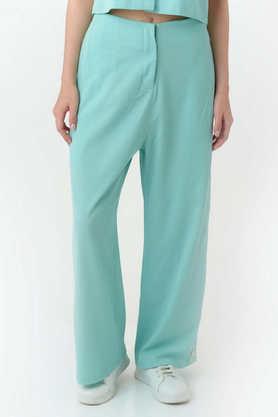 solid regular fit polyester women's casual wear trouser - turquoise