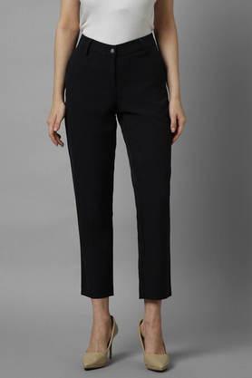 solid regular fit polyester women's formal wear pant - black