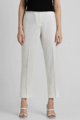solid regular fit polyester women's formal wear pant - white
