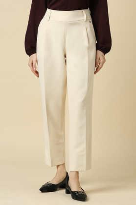 solid regular fit polyester women's formal wear pants - natural