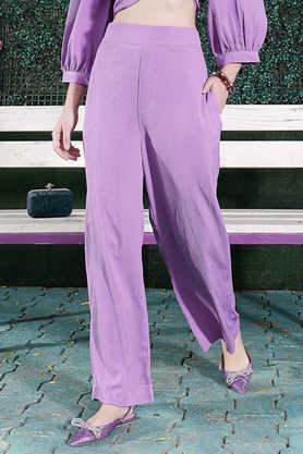 solid regular fit polyester women's fusion wear trouser - purple