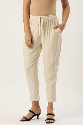 solid regular fit rayon women's casual wear pants - natural