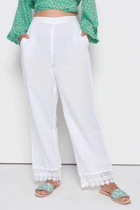 solid regular fit viscose women's casual wear pant - white