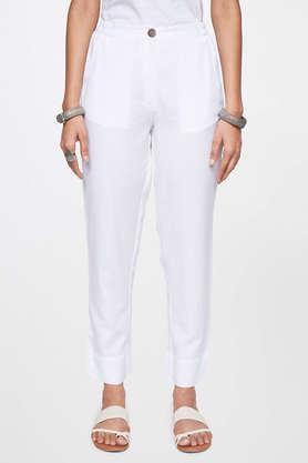 solid regular fit viscose women's casual wear pants - white