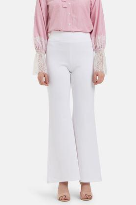 solid regular fit viscose women's casual wear trousers - white