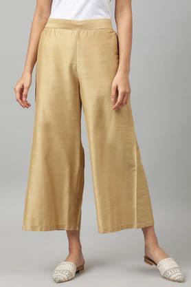 solid regular fit viscose women's festive wear pant - gold