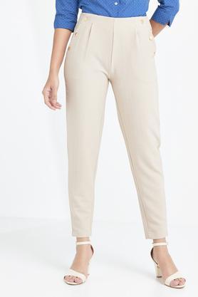 solid regular fit women's formal wear trousers - natural
