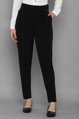 solid regular polyester women's casual wear pants - black