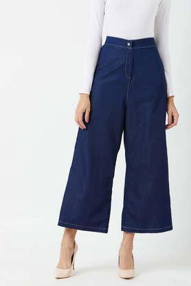solid relaxed denim women's casual wear pants - navy