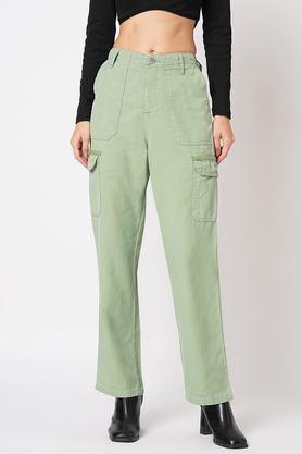 solid relaxed fit blended fabric women's casual wear trousers - mint