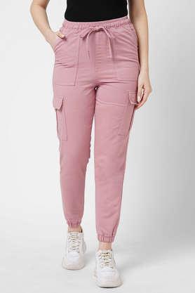 solid relaxed fit cotton blend women's casual wear trouser - lilac